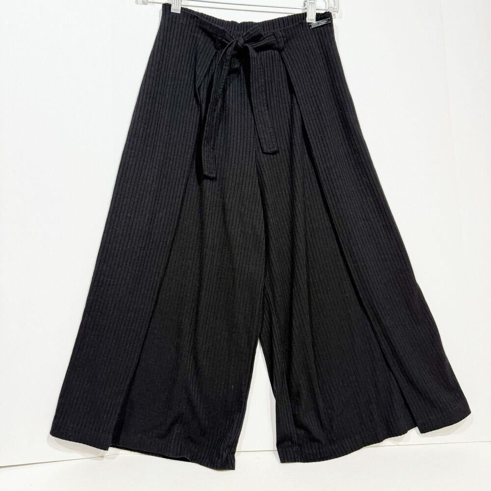 Betsey Johnson Performance Women Size XS Black Ribbed Wide Leg Cropped Pants - Picture 5 of 11